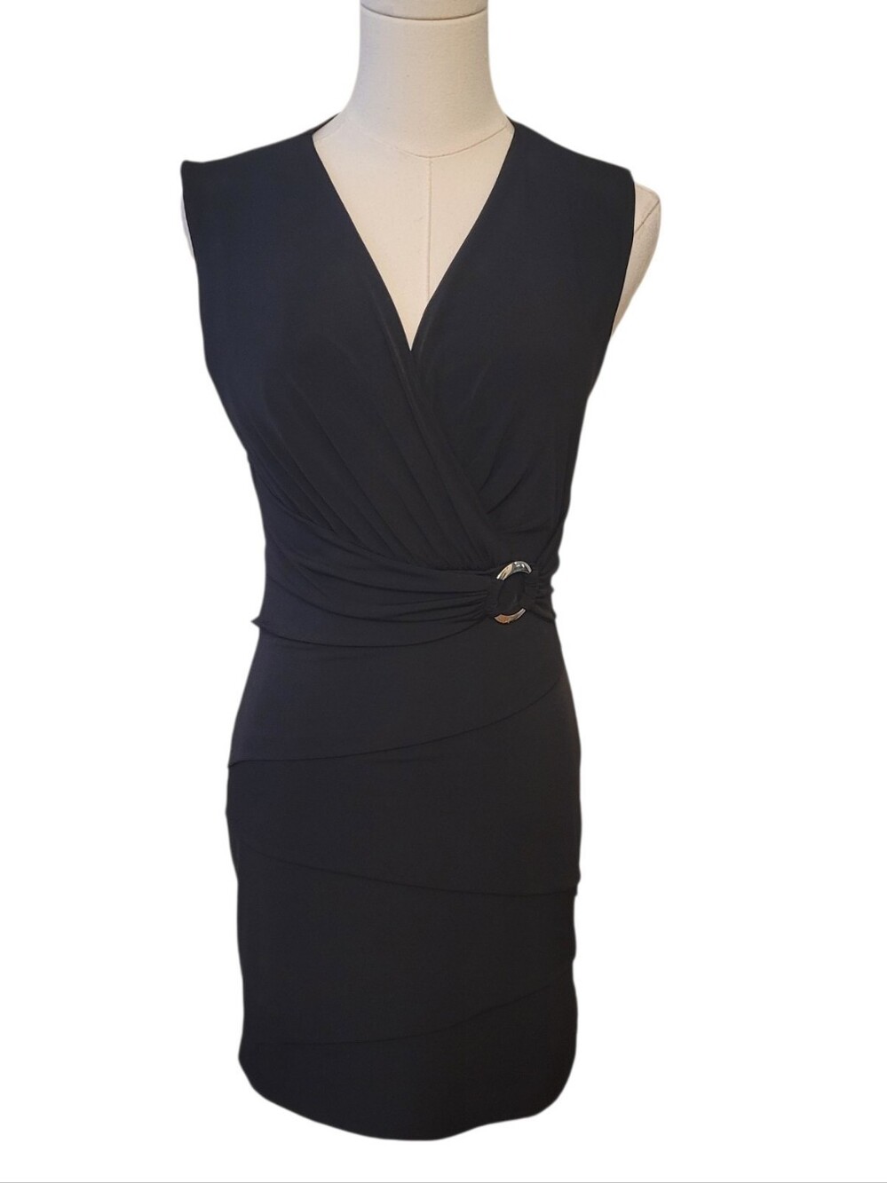 WHBM Black Draped Sleeveless Bodycon Dress Size 6